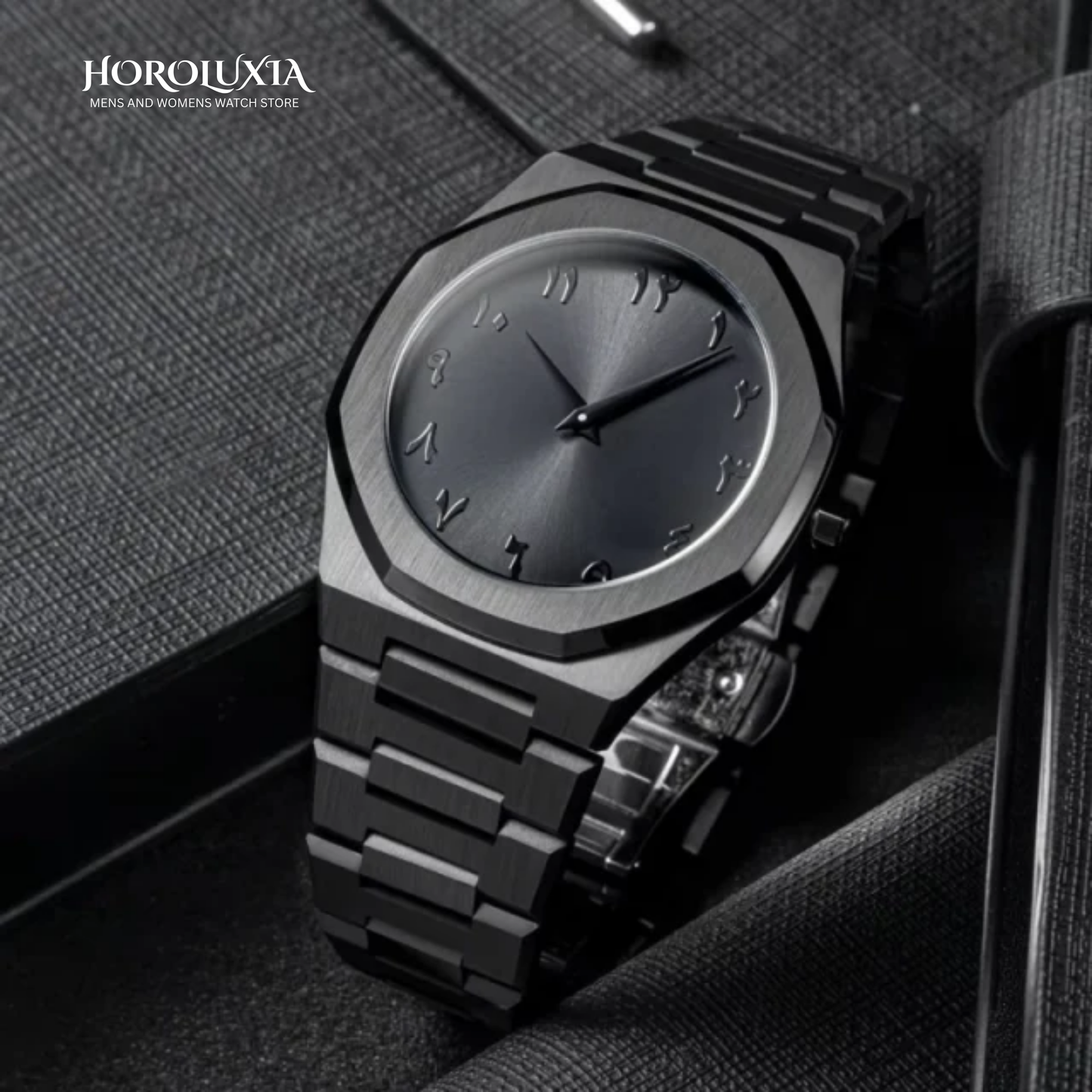 Black Arabic Dial Metal Aura Watch