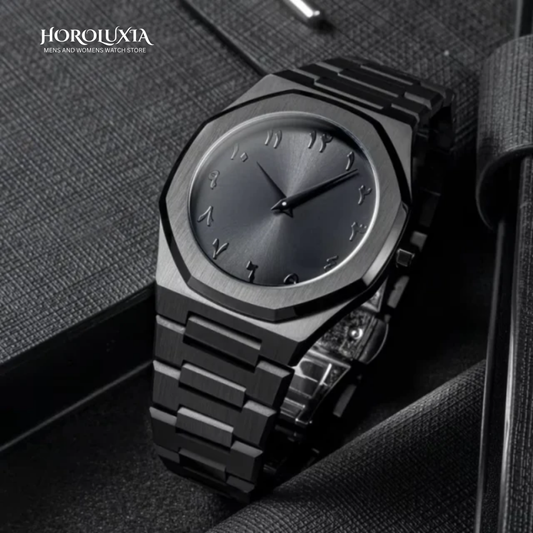 Black Arabic Dial Metal Aura Watch